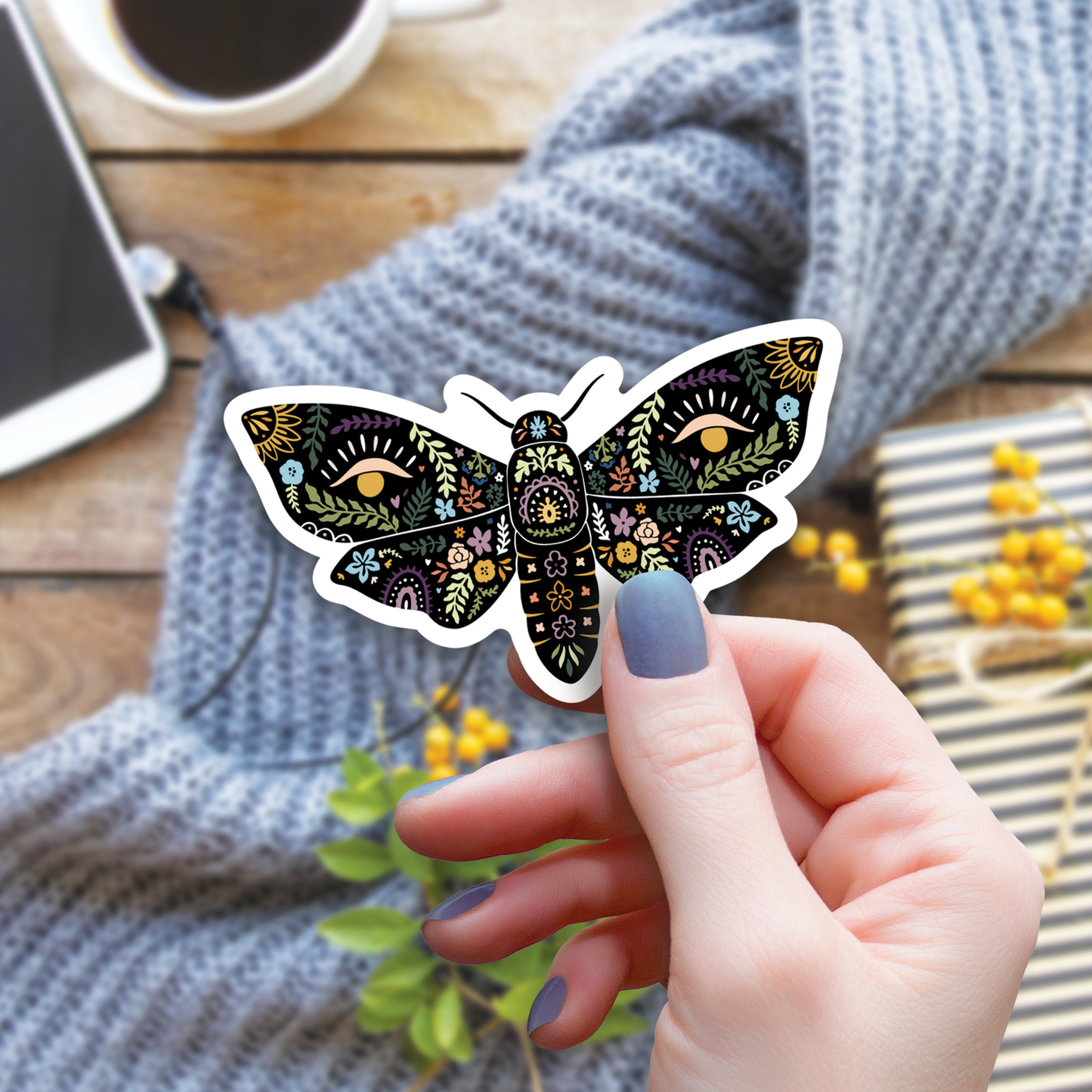 Magical Boho Moth Sticker, 3-inch