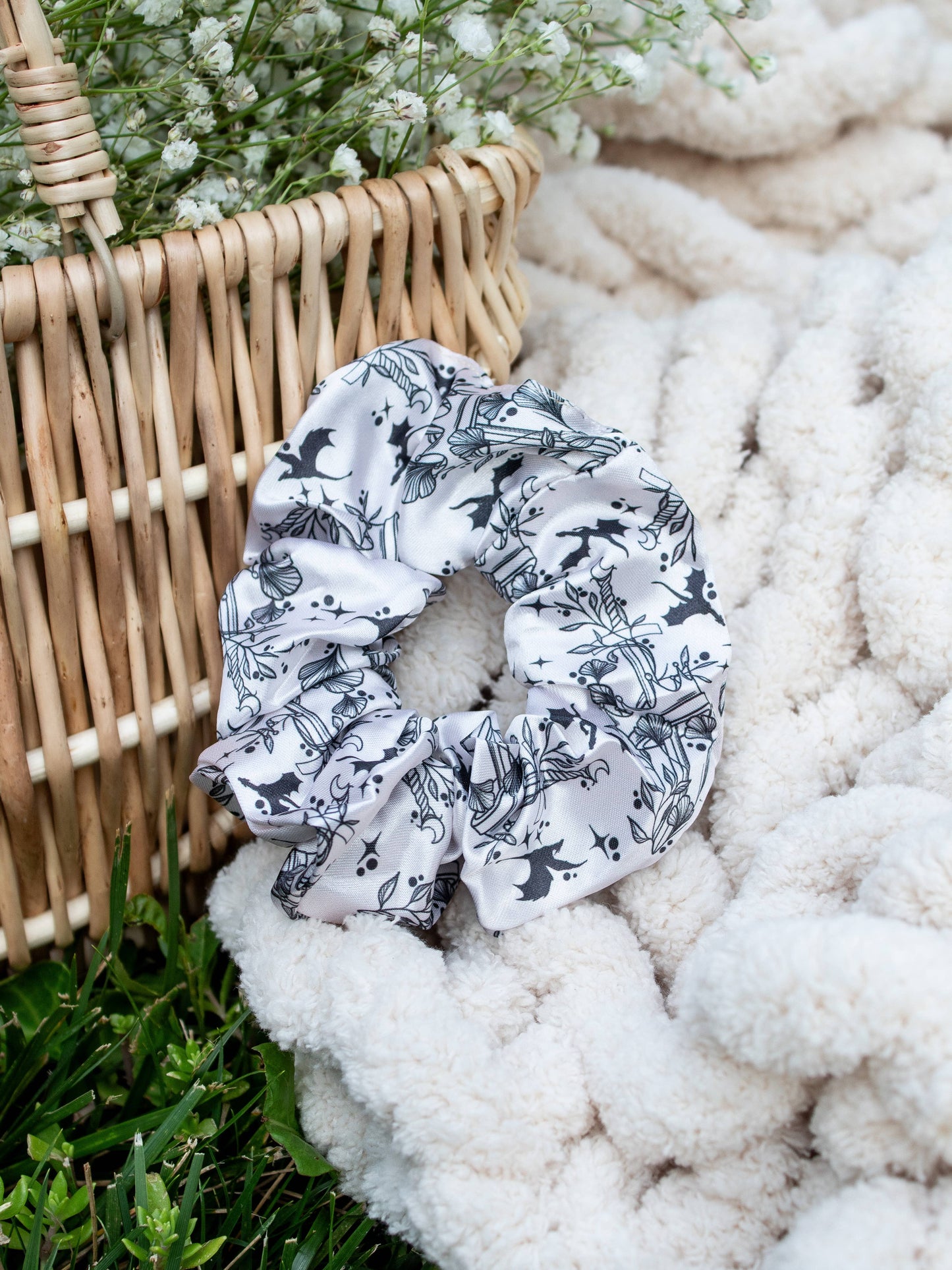 Bookish Satin Scrunchie | Ivory Swords