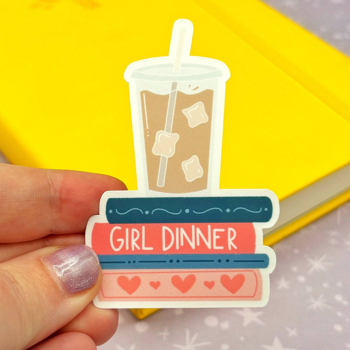 Girl Dinner! Books and Iced Coffee Sticker