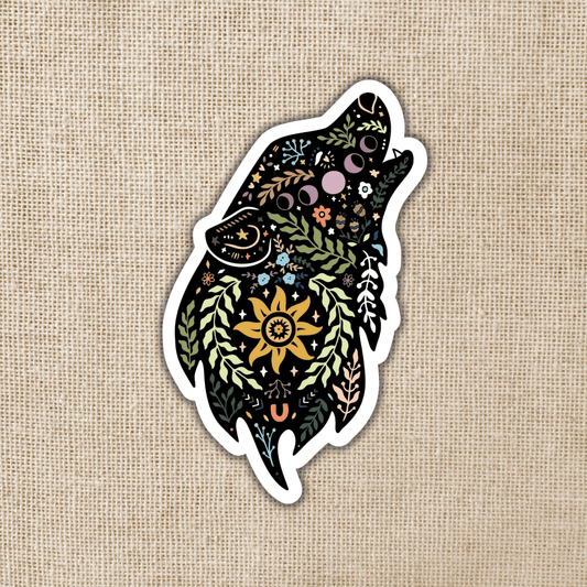 Magical Boho Howling Wolf Sticker, 3-inch