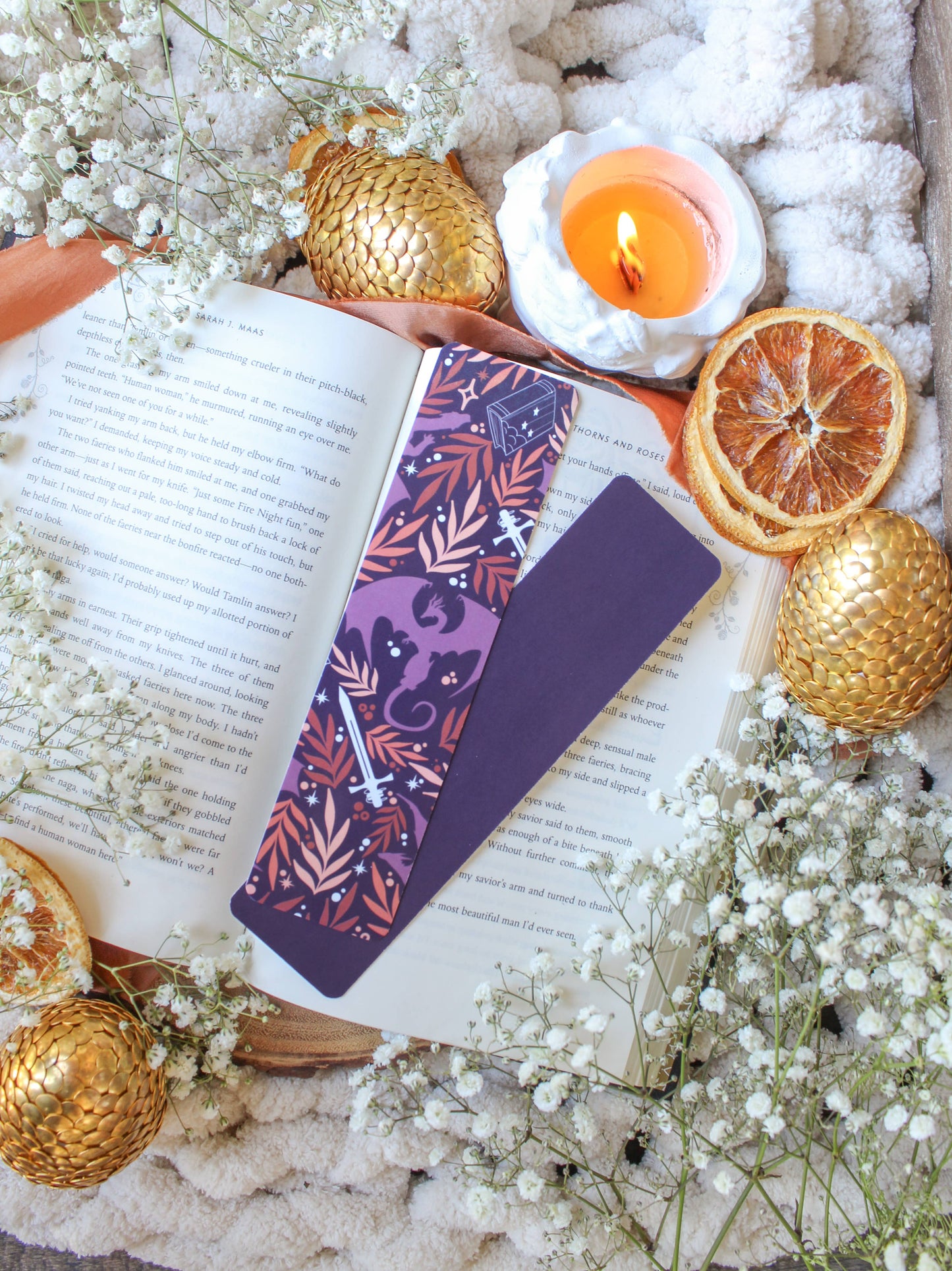 Purple & Orange Book Dragon 2x8 Bookmark | Glossy