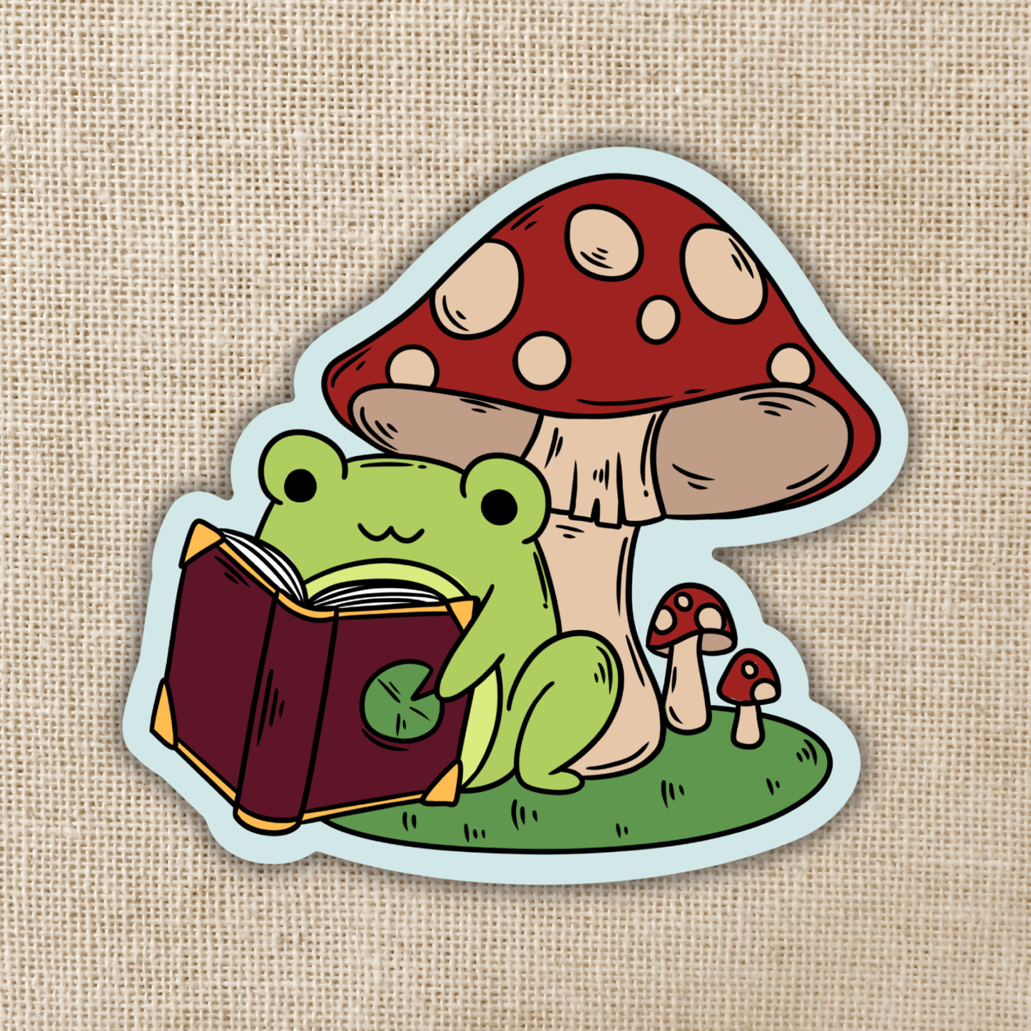 Frog Reading Under Toadstool Sticker