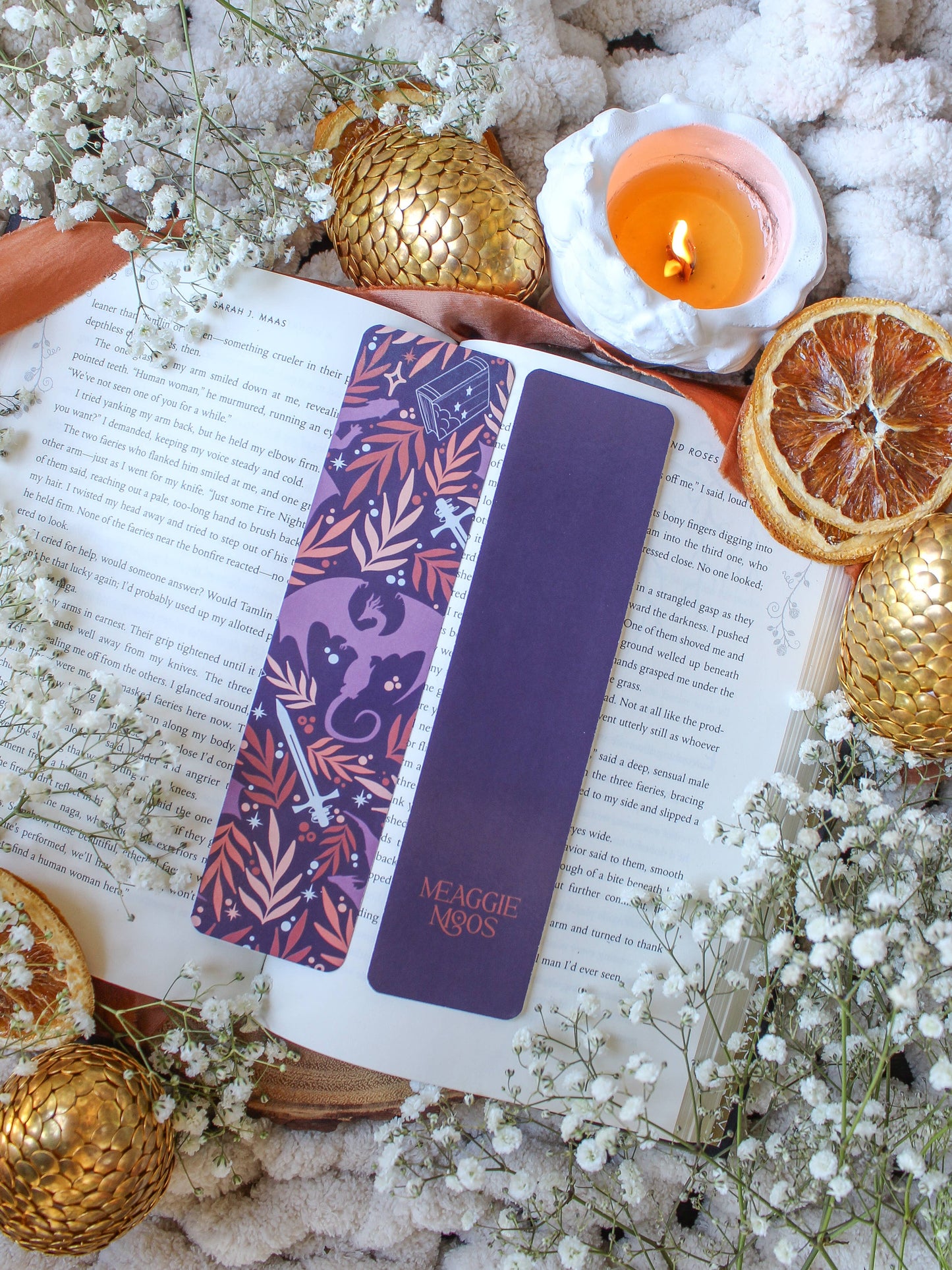 Purple & Orange Book Dragon 2x8 Bookmark | Glossy