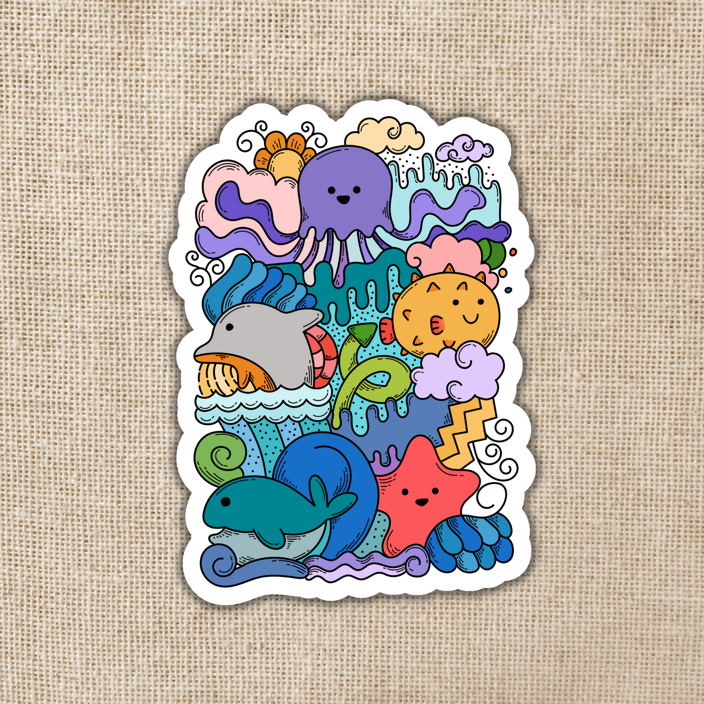 Happy Sea Life Pile, 3-inch sticker