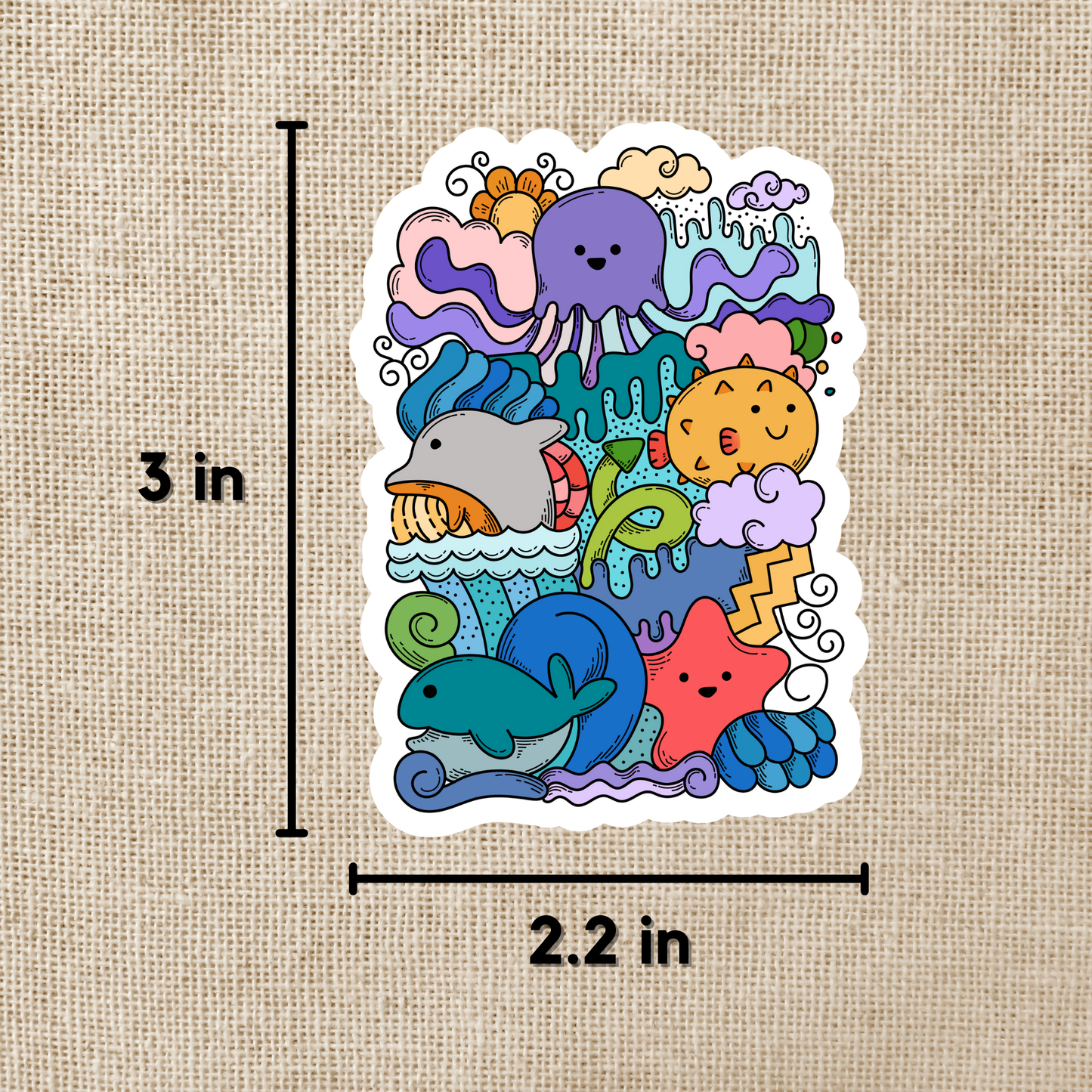 Happy Sea Life Pile, 3-inch sticker