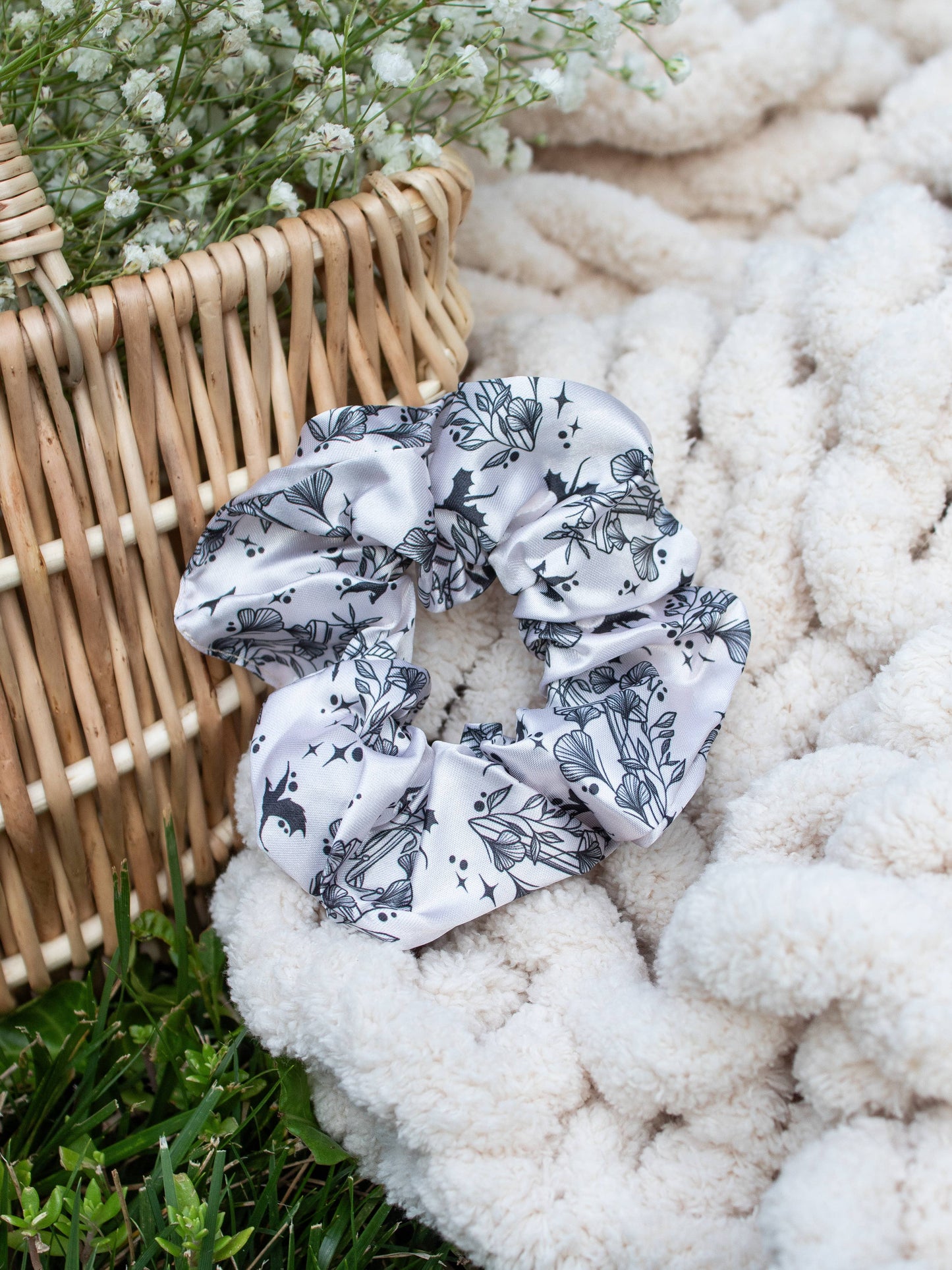 Bookish Satin Scrunchie | Ivory Swords