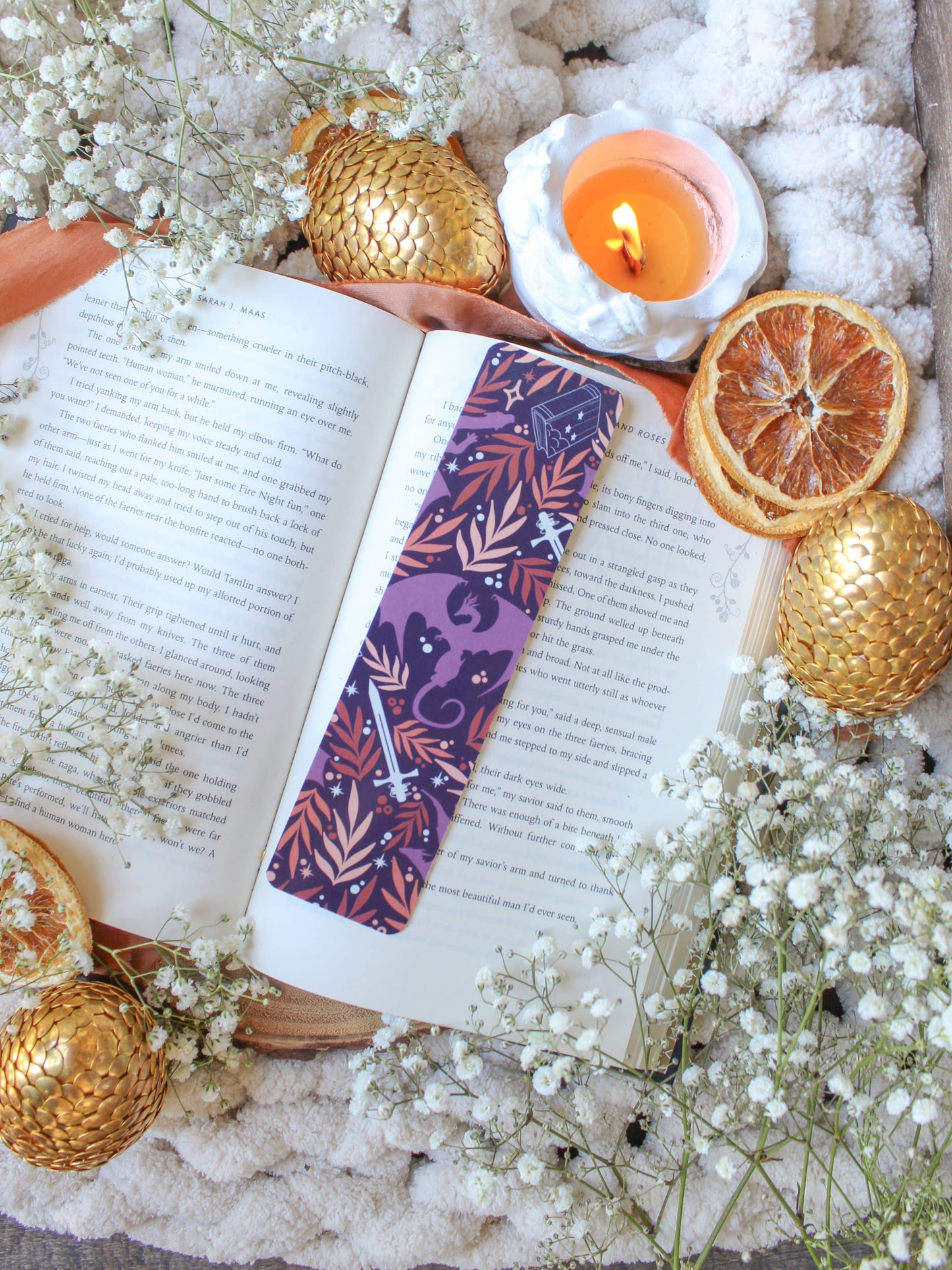 Purple & Orange Book Dragon 2x8 Bookmark | Glossy